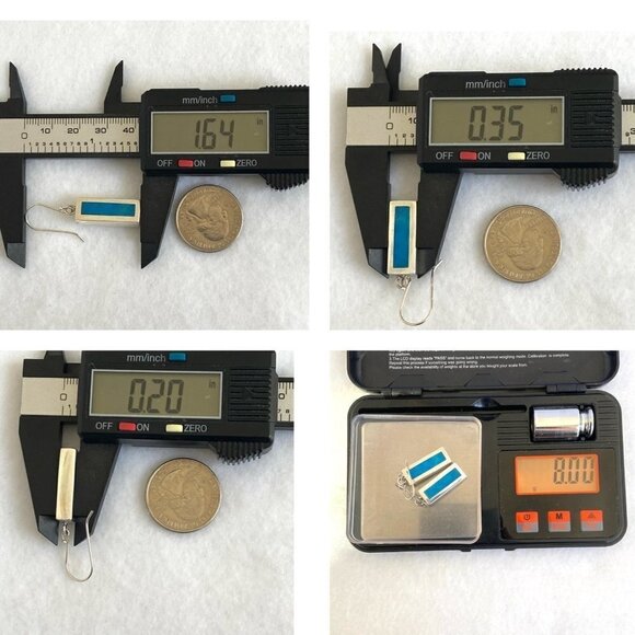 Sterling Silver 925 1.64" Rectangular Simulated Turquoise Dangle Earrings - Picture 10 of 16